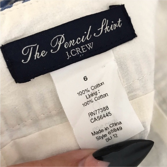 J.Crew 6 the pencil Skirt blue off white skirt - Picture 5 of 16